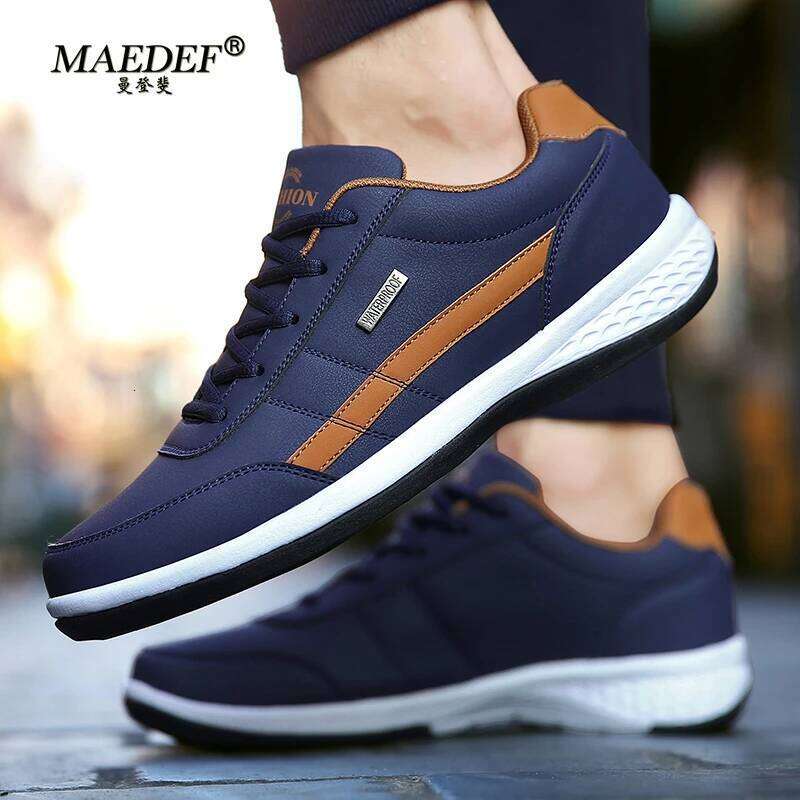 MAEDEF Shoes Men PU Leather Waterproof Casual Comfortable Men's Sneaker Lace Up Footwear Vulcanized Man Shoe Masculino