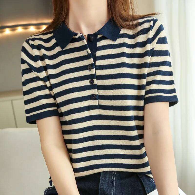 WinvyNee Summer 100% Cotton Striped Polo T Shirt Women Clother Tops Short Sleeve Sweater Casual Basic Pullover A1002004 26W0224