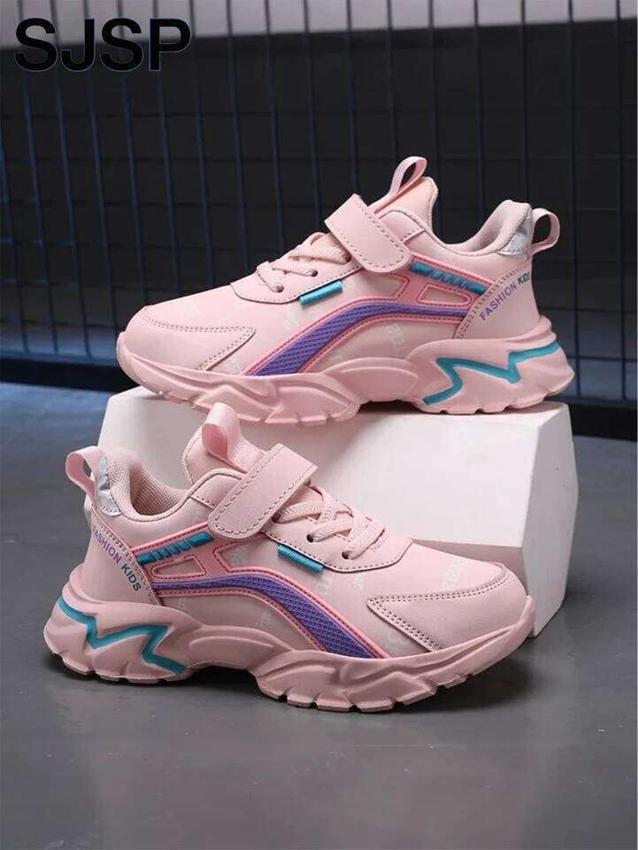 Children's Casual Pink Girls' Leather Shoes, Fashionable Lightweight Running Teenagers Aged 7-15, Student Kids' Sports Shoes for Gir 26