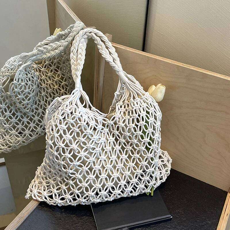 Summer Handmade Knitted Boho Shoulder Bag Large Woven Tote Beach Hollow out Women Handbags Stylish Shopping Carrier Z260224