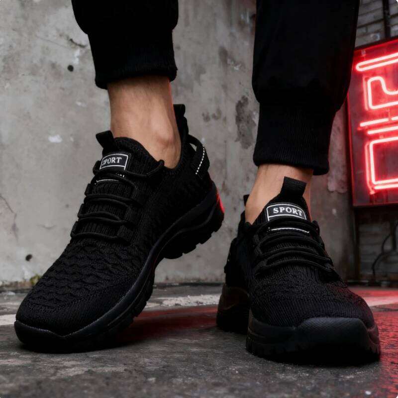 Men's Yellow Knit Outdoor Sneakers Breathable Non-Slip Casual Lightweight Fashion Trendy Daily Athletic Footwear Shoes Men