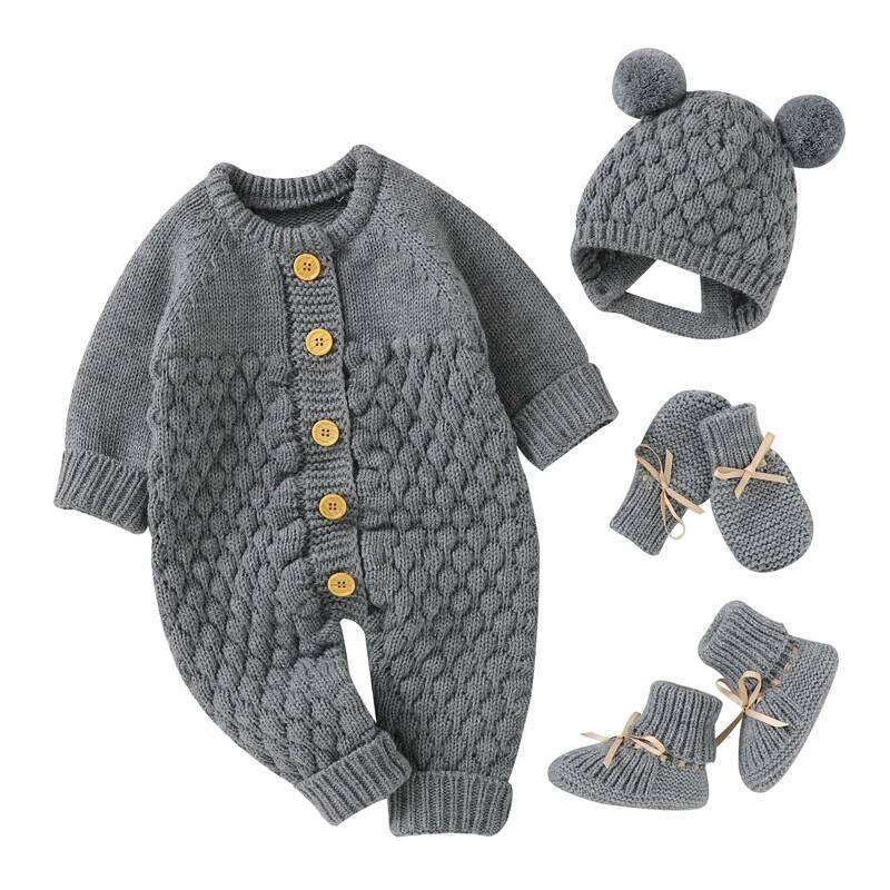 Baby Rompers Clothes Autumn Winter Knitted Newborn Boys Girls Jumpsuits Fashion Solid Plain Toddler Kids Unisex Wear 26H0224