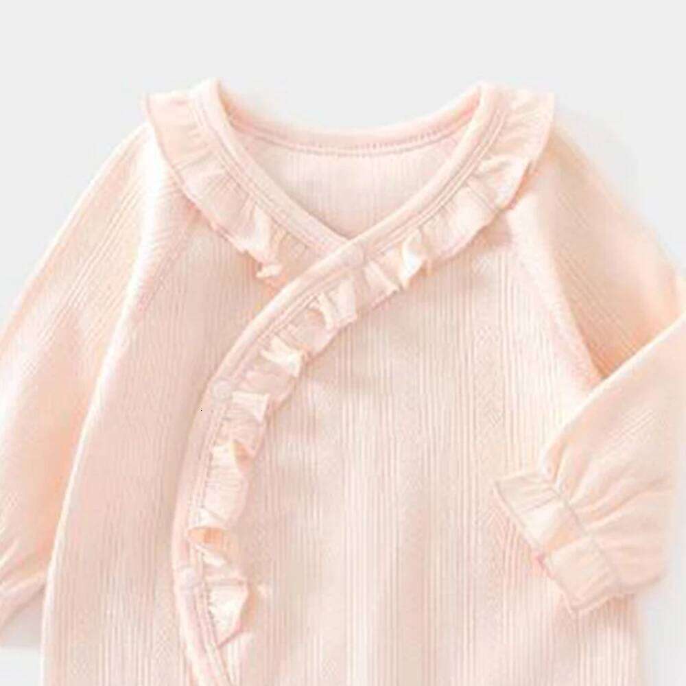 Girl Christmas Romper Long Sleeve 100% Cotton Ruffles Solid Color Newborn Clothes Princess Baby Jumpsuits 26H0224