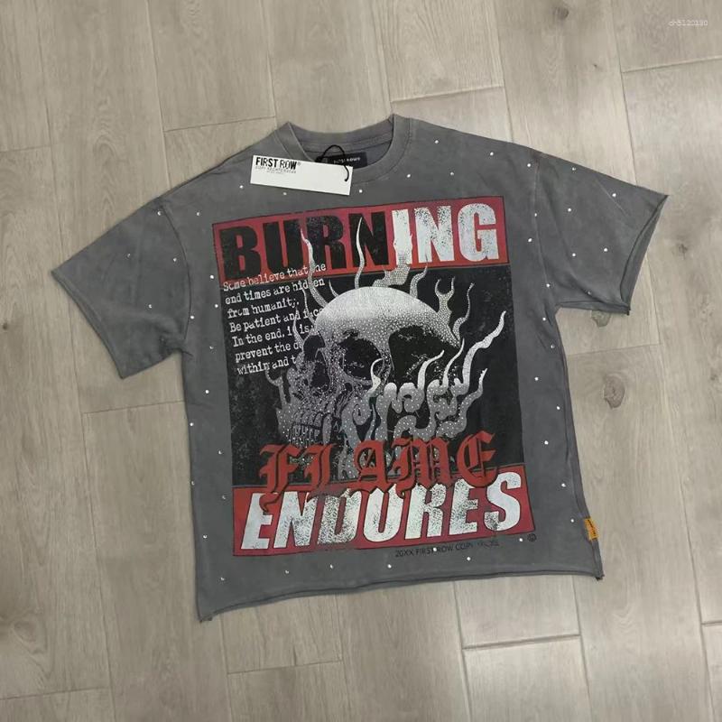 Men's T Shirts Streetwear Vintage Washed Diamond Cropped Tee For Men Crew Neck Short Sleeve Loose Cotton Rhineston Tshirts Oversized