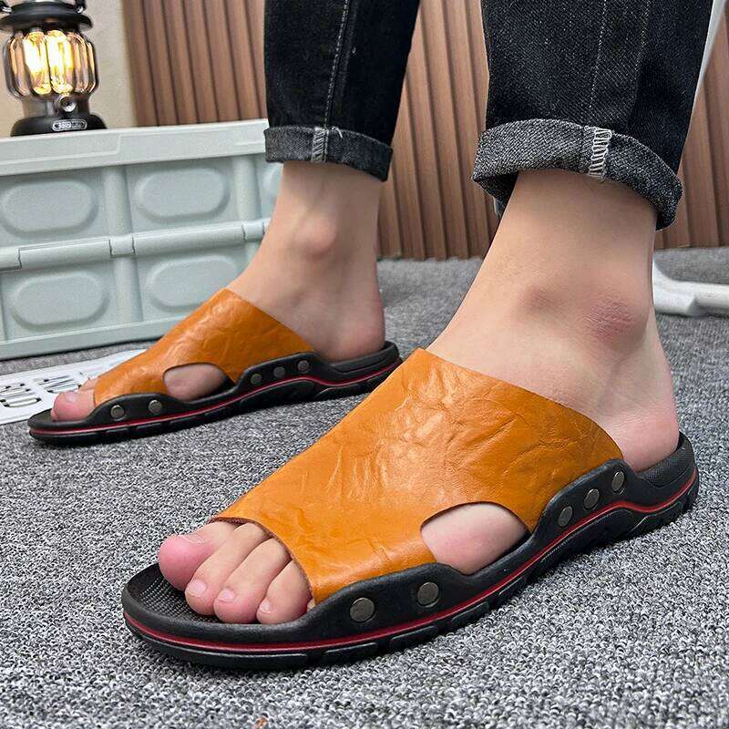 Men's Beach Slides EVA Flip Flops Lightweight Comfortable Pu Leather Travel Slippers Men Summer Shoes Man Sandals