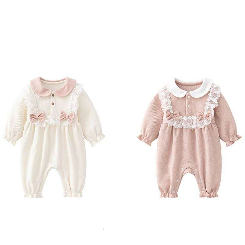 2Piece Sets Spring Autumn Toddler Girl Clothes Korean Cute Bow Lace Long sleeve Jumpsuits Baby Newborn Items Infant Costume B246 26H0224