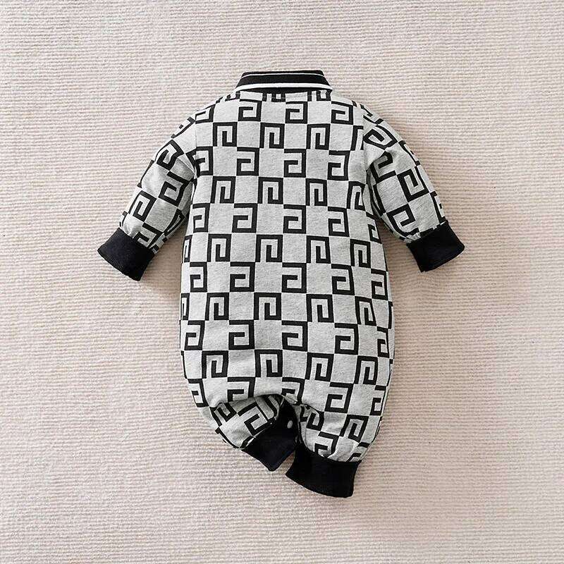 Newborn Baby 0-12 Months grey letter printing Cotton Long Sleeve Footies Toddler Boy Clothes Kids Jumpsuit Pyjama Bebe 26H0224