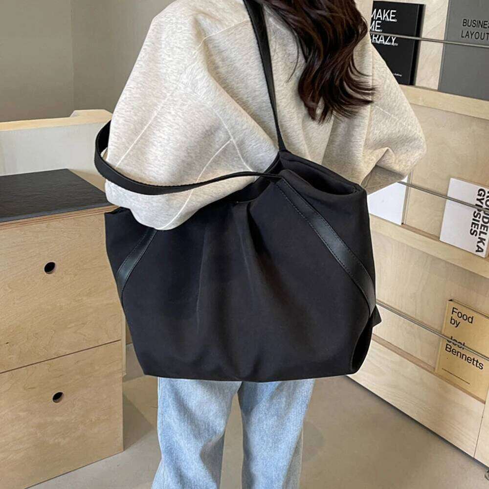 Women Work Tote Handbag Large Capacity Canvas Shopping Handheld Contrast Color Simple Shoulder Daily Bag for Female Z260224