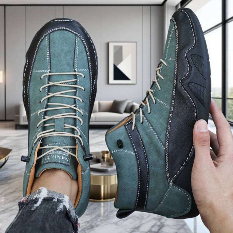 High Top Men's Leather Stylish Two Tone Design Ankle Casual Shoes 2025 Daily Eye Catching Fashionable Driving Sneakers