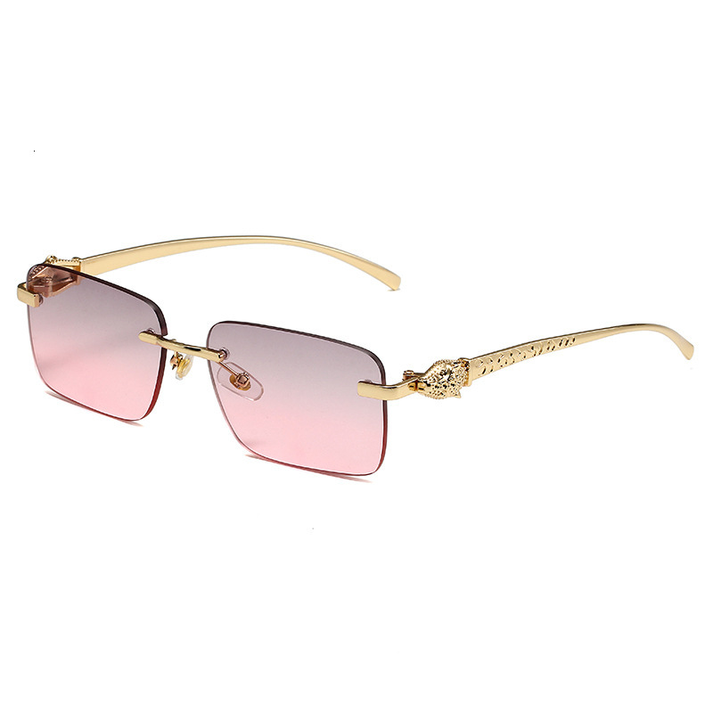 Luxury Brand Designer Sunglass Frameless Metal Cheetah Decorative Sunglasses For Women, European And American Style, Square Colorful UV Protection, Un