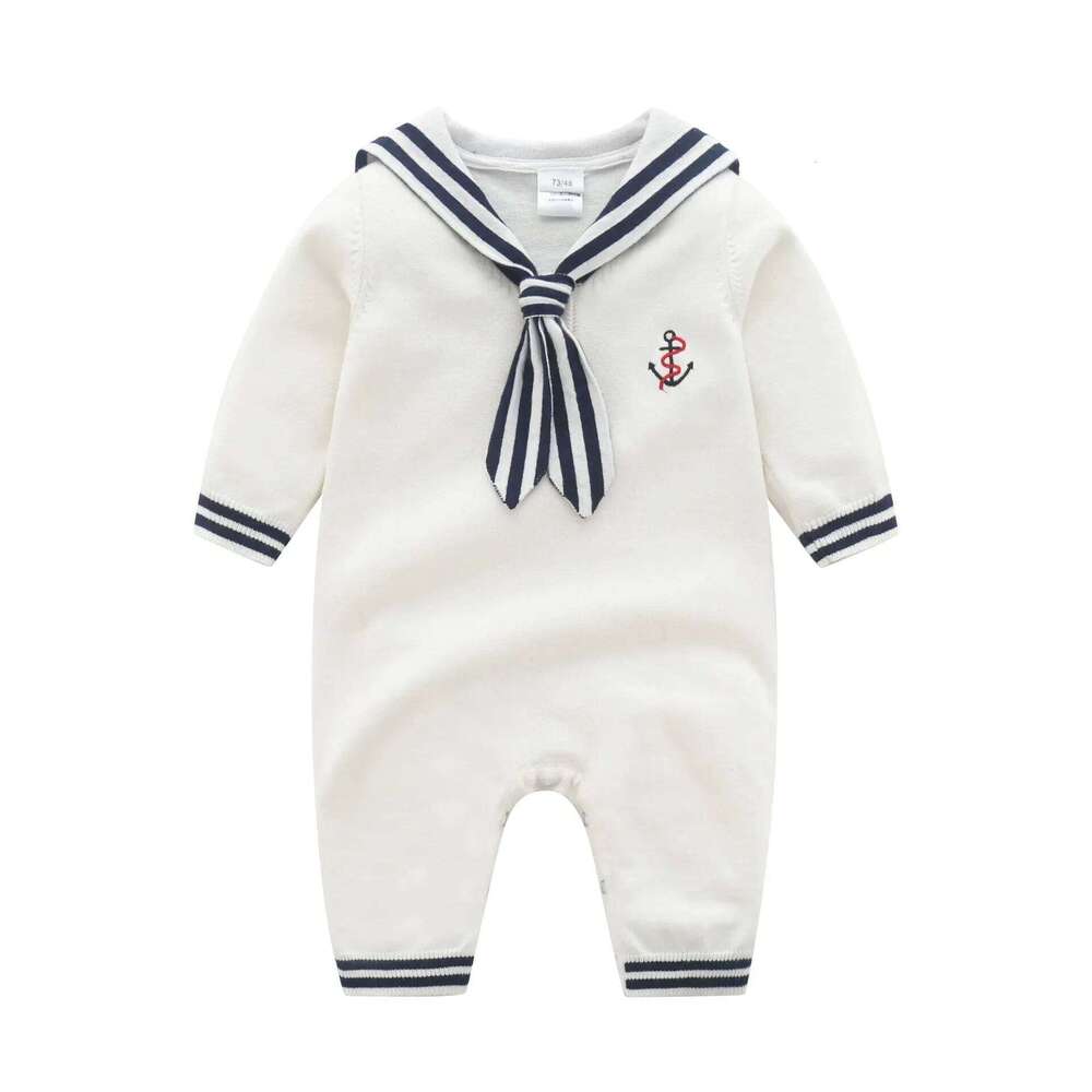 Fashion Baby Boys Sailor Rompers Autumn White Long Sleeve Newborn Infant Cotton Knitted Jumpsuits Outfits Winter Toddler Clothes 26Y0224