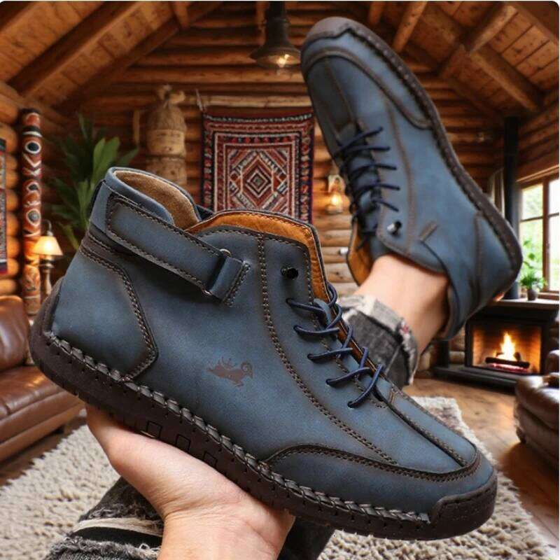 Spring and Autumn Men Mid Top Leather Sneakers Soft Soled Loafers Non Slip Comfortable Flat Casual Shoes Classic Ankle Moccasin