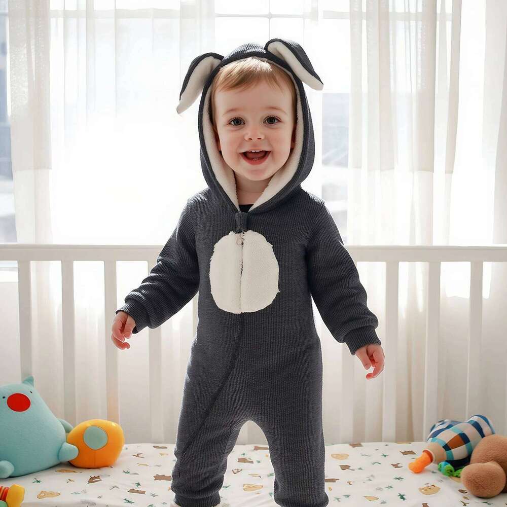 Sanlutoz Cute Warm Winter Baby Thicken Rompers Toddler Kids Bunny Jumpsuits Clothing Hooded 26H0224