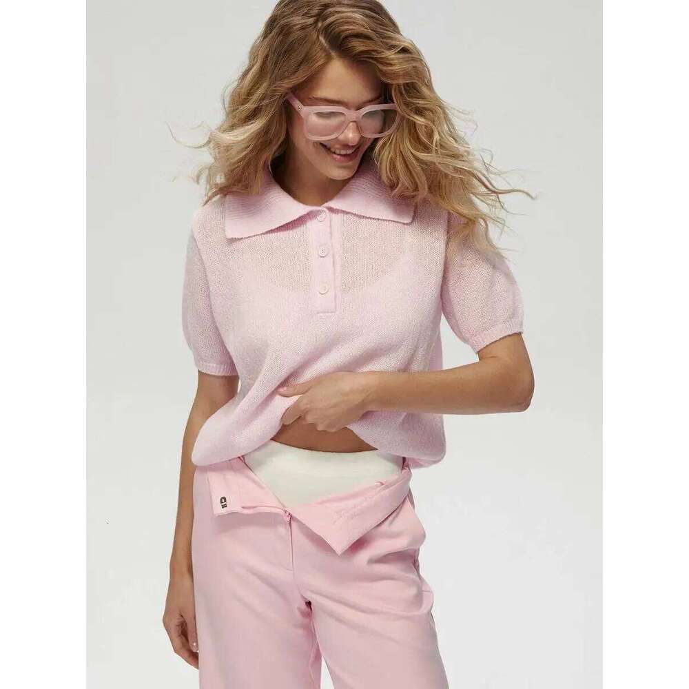 Wolfeel Summer New Polo Collar Hollow Short Sleeved Women's Bubble Sleeve T-shirt Female Simple Knitted Sweater 26W0224