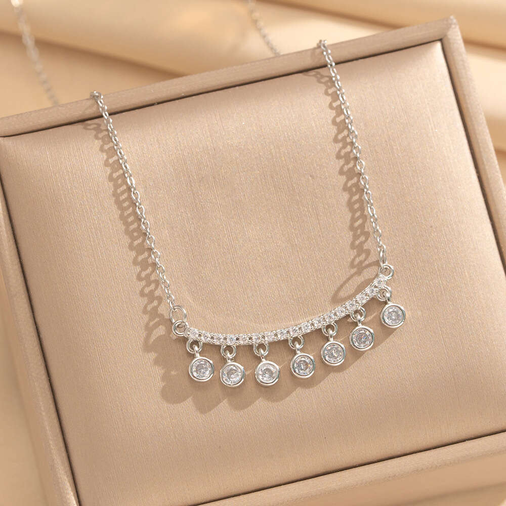 Round Rainbow Zircon Tassel Necklace Fashionable And Versatile O-Chain For Women