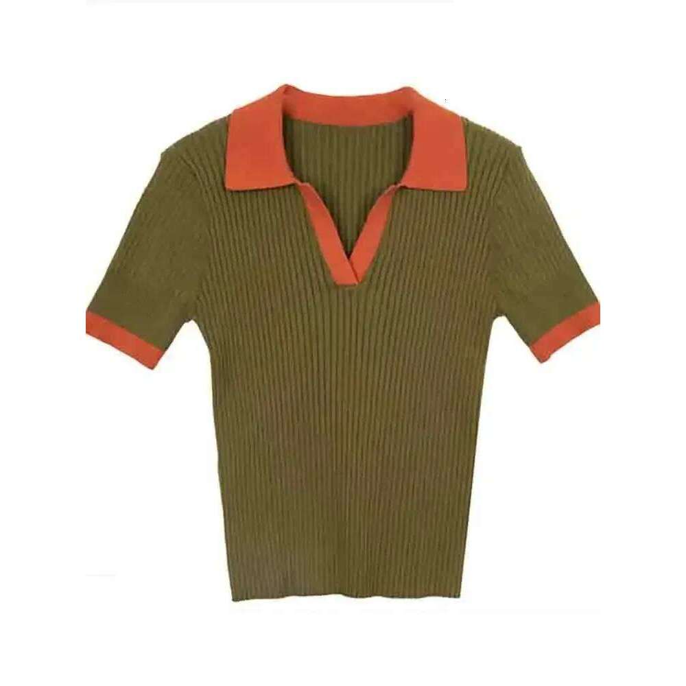 Women's T-shirt Polo Collar Short Sleeve Fashion Blouses 2025 Female Slim Knitted Tee White Skinny Casual Women Summer Tank Top 26W0224