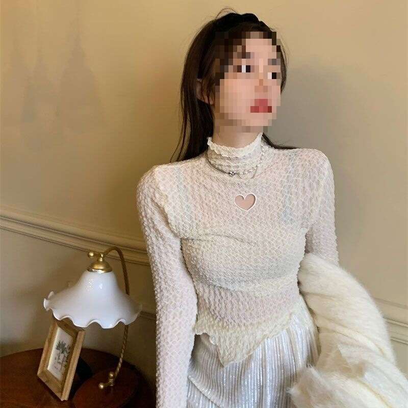 Fangji: A Touch Of Heartiness. Stylish Semi-High Collar Knitted Base Shirt Women, Slim Fit Inner Top For Winter