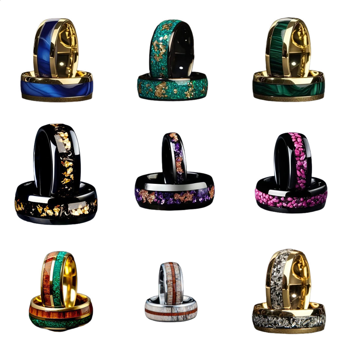 8MM Dome Edges Mens Womens Fashion Engagement Wedding Band Green Moss Agate Inlay Tungsten Carbide Rings 251121