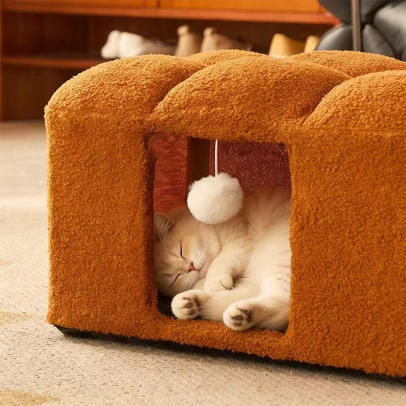 Solid wood pedal stool household door shoe changing stool warm cat nest low stool creative pet cat nest can sit on the stool