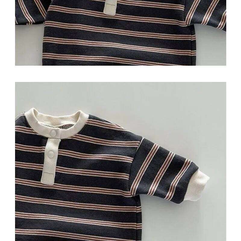Unisex Baby Spring Autumn Warm Romper Infant Striped Bodysuit Boys & Girls Cute Long-Sleeve Outdoor Jumpsuit 26H0224