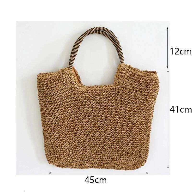 Vintage Handbag Large Capacity Beach Rattan Handmade Kintted Totes Bohemian for Women Summer Travel Shoulder Bag Z260224