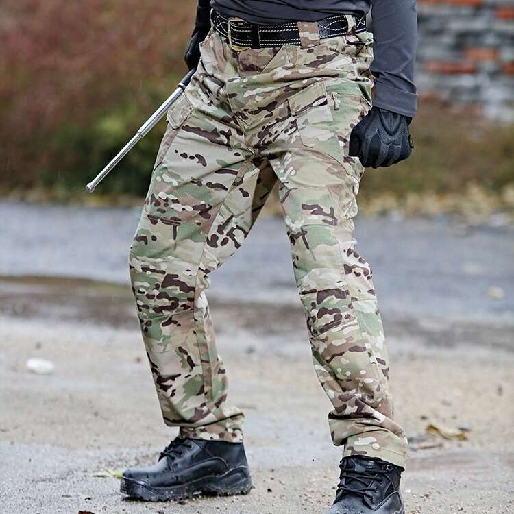 Cross-border ready-to-ship tactical pants with multiple pockets, durable workwear plaid long pants, outdoor plus-size men's trousers