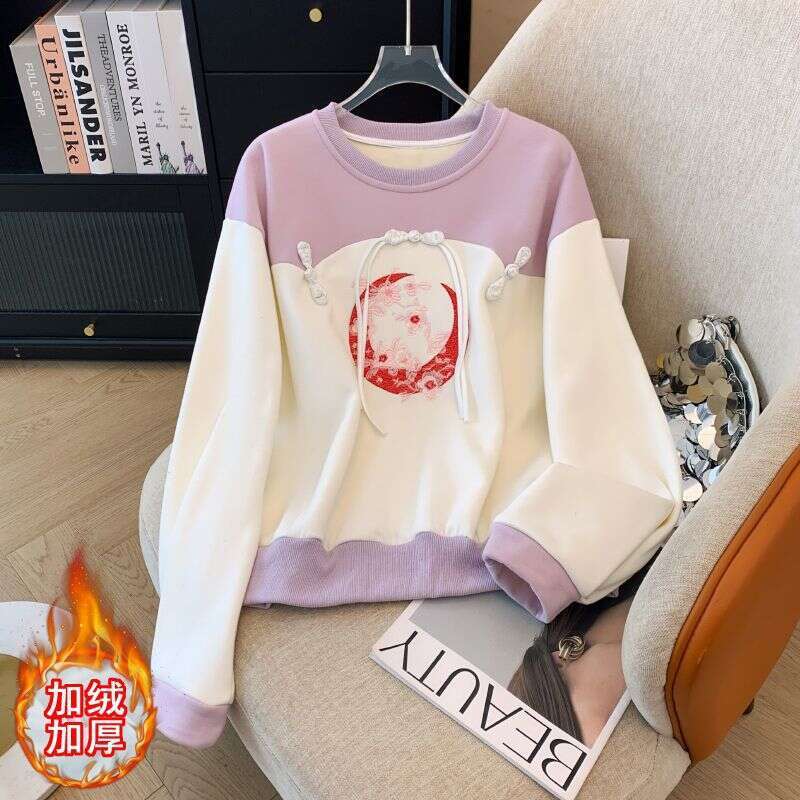 Fleece-Lined Thickened Ethnic Winter Women's Fashion New Chinese Style Improved Version Sweatshirt