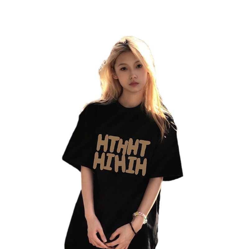 Women's American Style Short Sleeve T-Shirt Summer Oversize Loose Casual Couple Matching Versatile Tops