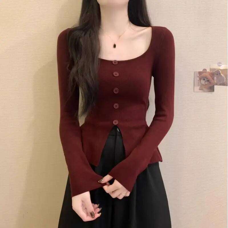 Square Collar Long-sleeved Sweater for Women in Autumn and Winter Underwear 26L0224