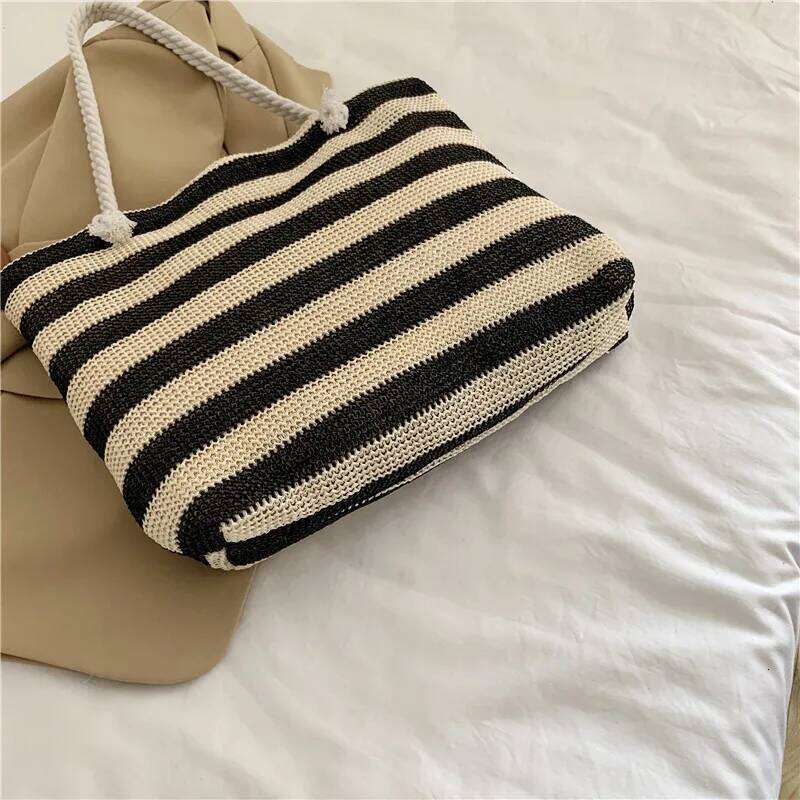 Women Color Contrast Beach Handbag Large Capacity Simple Shoulder Ladies Summer Daily Bag Z260224