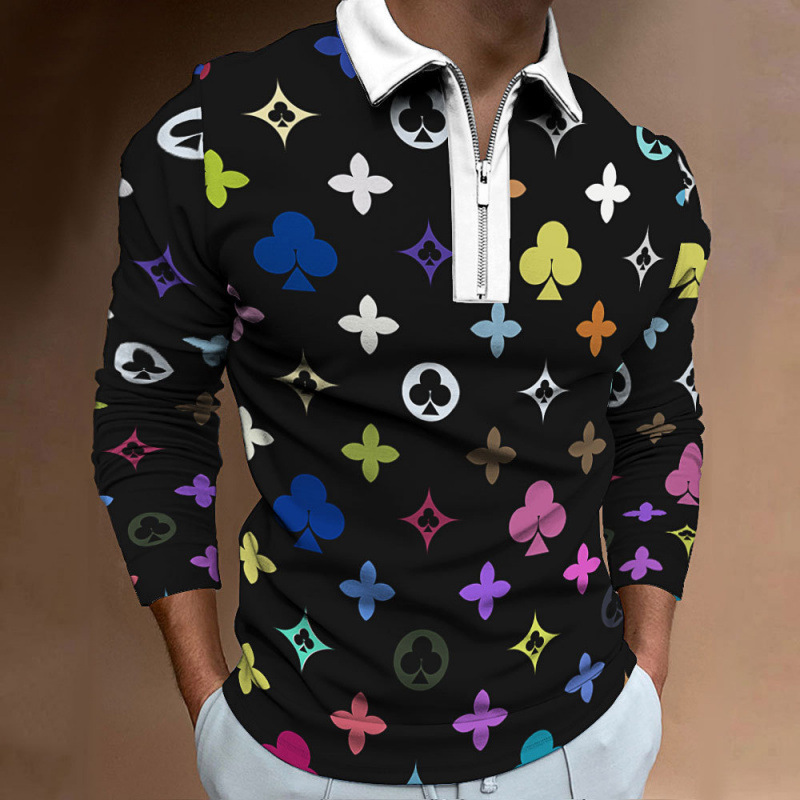 Men's T-shirt Fall & Winter Men's Casual Long Sleeve Crew Neck T-Shirt Printed Long Sleeve Polo Shirt Men