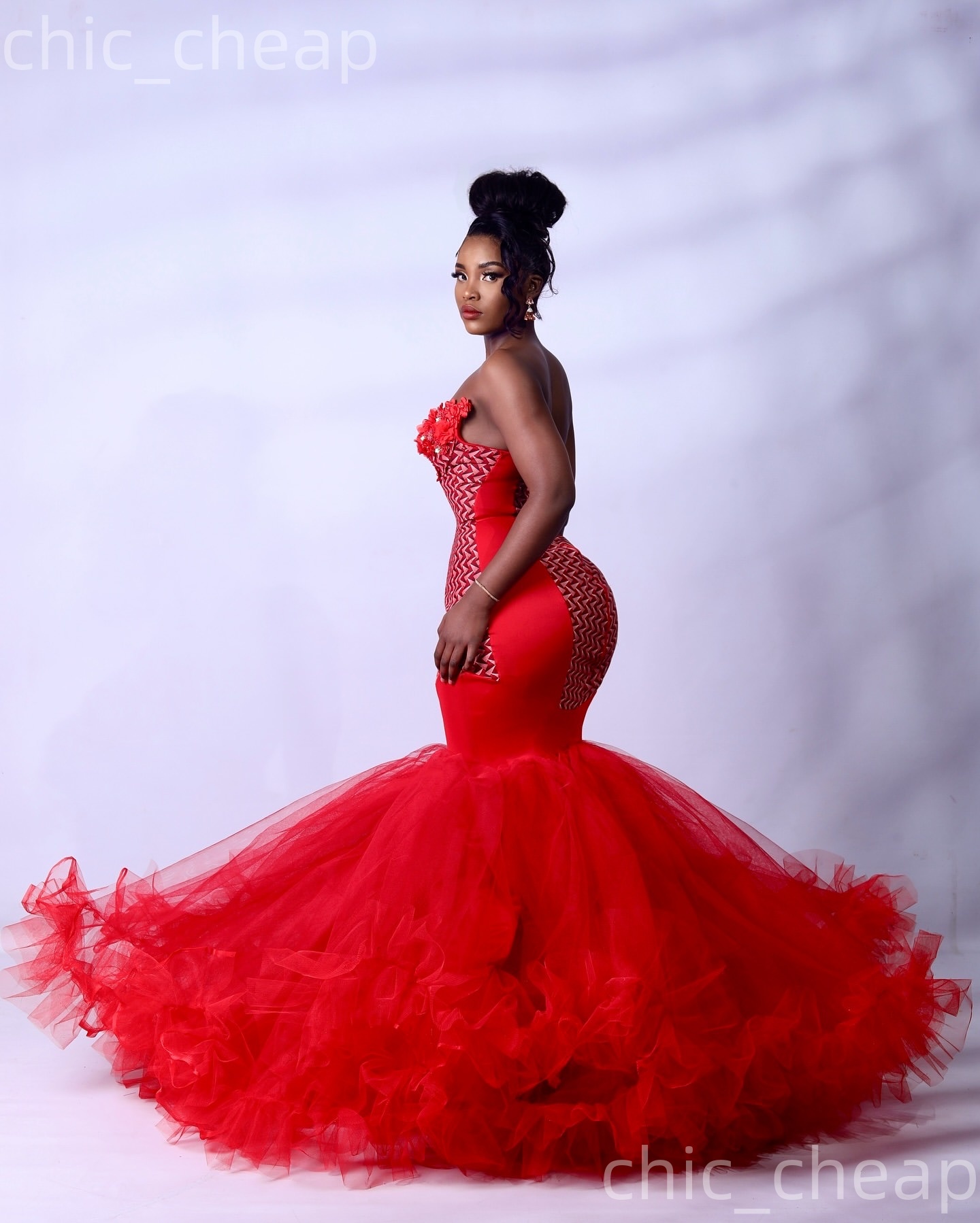 Aso Ebi Red Mermaid Prom Dresses 2026 Printed Flowers Lace Tulle Evening Formal Party Second Birthday Engagement Gowns Dress For Special Occasions ZJ0