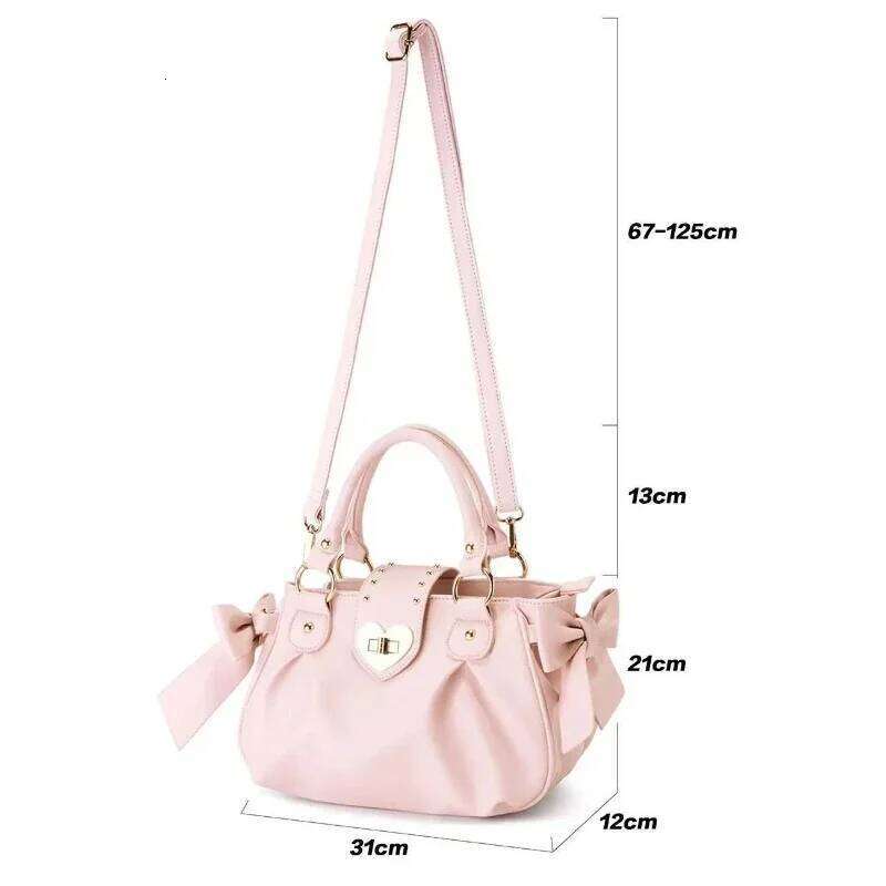 Kawaii Bow Lolita Pink Shoulder Bag Japanese Style Sweet Love Heart Crossbody Bags for Women Cute Large Capacity Handbags Girl Z260224