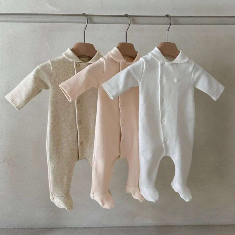 Spring New Baby Long Sleeve Lapel Romper Cotton Infant Boy Girl Solid Casual Jumpsuit Newborn Toddler Clothes 0-24M 26H0224