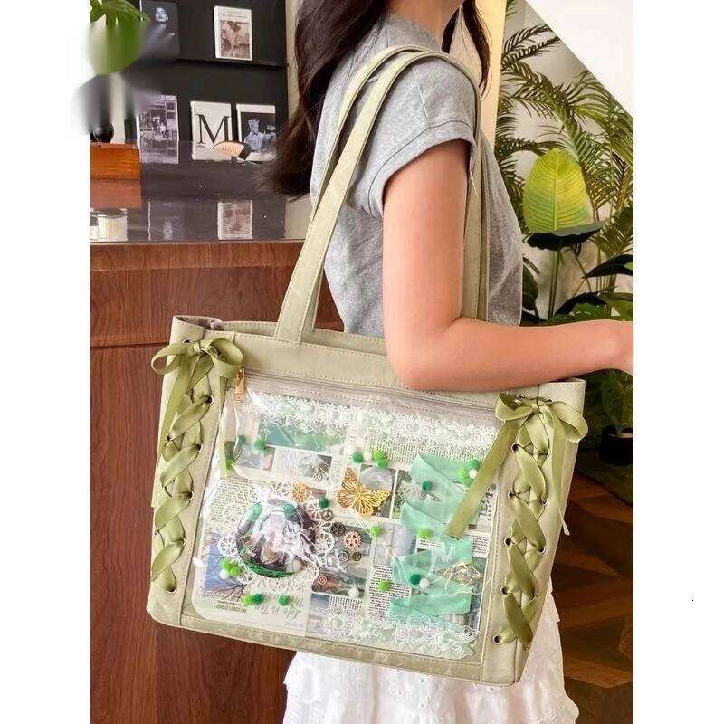 New Versatile Fashion Ribbon Itabag Capacity Green Large Food Anime Millet Daily One Shoulder Tote Bag Z260224