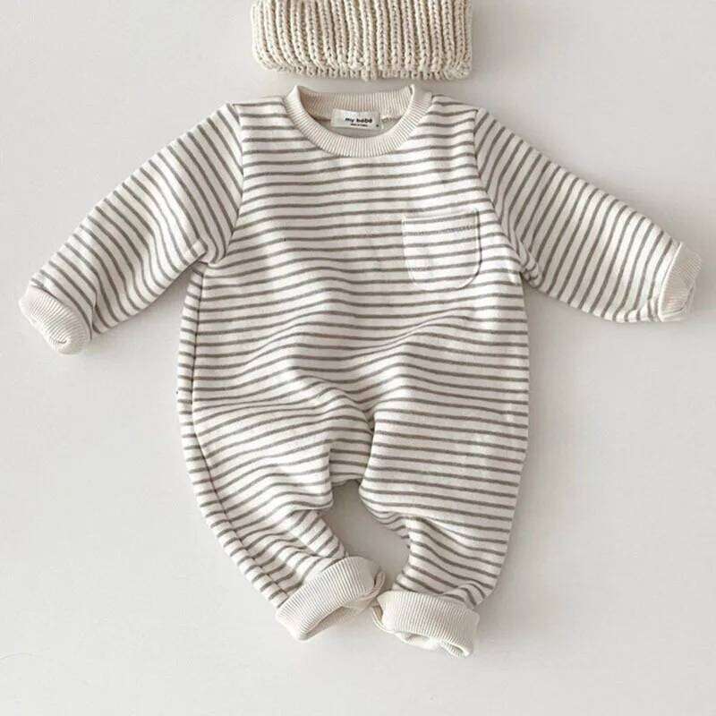 2026 Spring New Baby Romper Boys Girls Simple Striped Casual Jumpsuit Newborn Cotton Infant Toddler Clothes 0-24M 26H0224