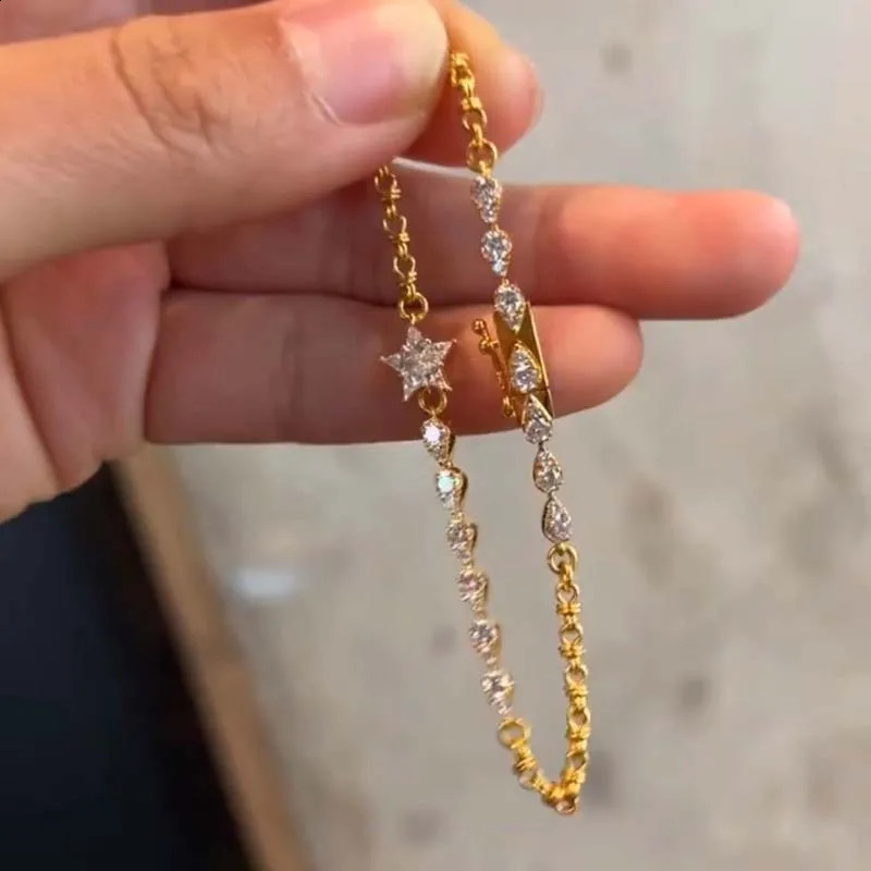 Sparkling Zircon Star Geometric Bracelet For Women Girls Fashion Crystal Charm Bracelet Engagement Jewelry Gift 260208
