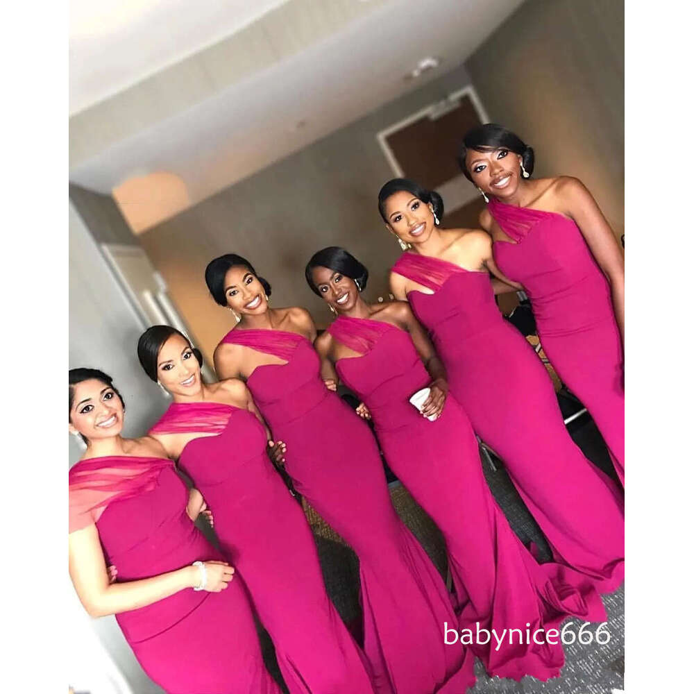 South African Fuchsia Mermaid Bridesmaid Dresses New One Shoulder Bridesmaids Wedding Guest Party Dress Evening Gowns Custom Make