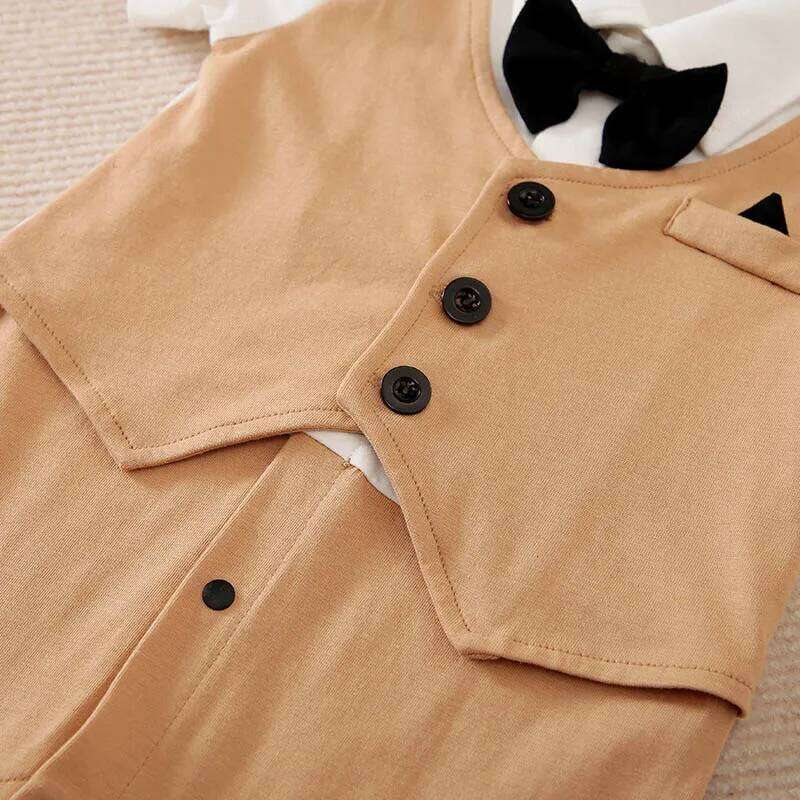 0-18 Baby Bodysuit Gentleman Style Handsome Formal Cotton Comfortable Soft Boys And Girls Summer Short Sleeved Newborn Clothes 26Y0224