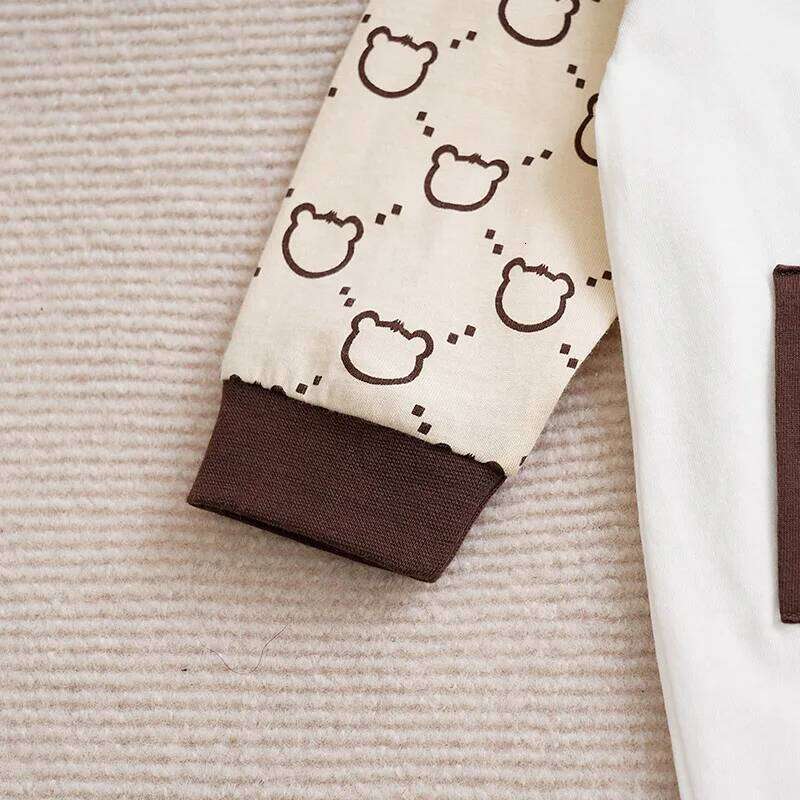 Newborn BoyAndGirl Jumpsuit Baby Cute Patchwork Color Contrast Graphic Teddy Bear Spring And Autumn Long SleevedJumpsuit 26Y0224