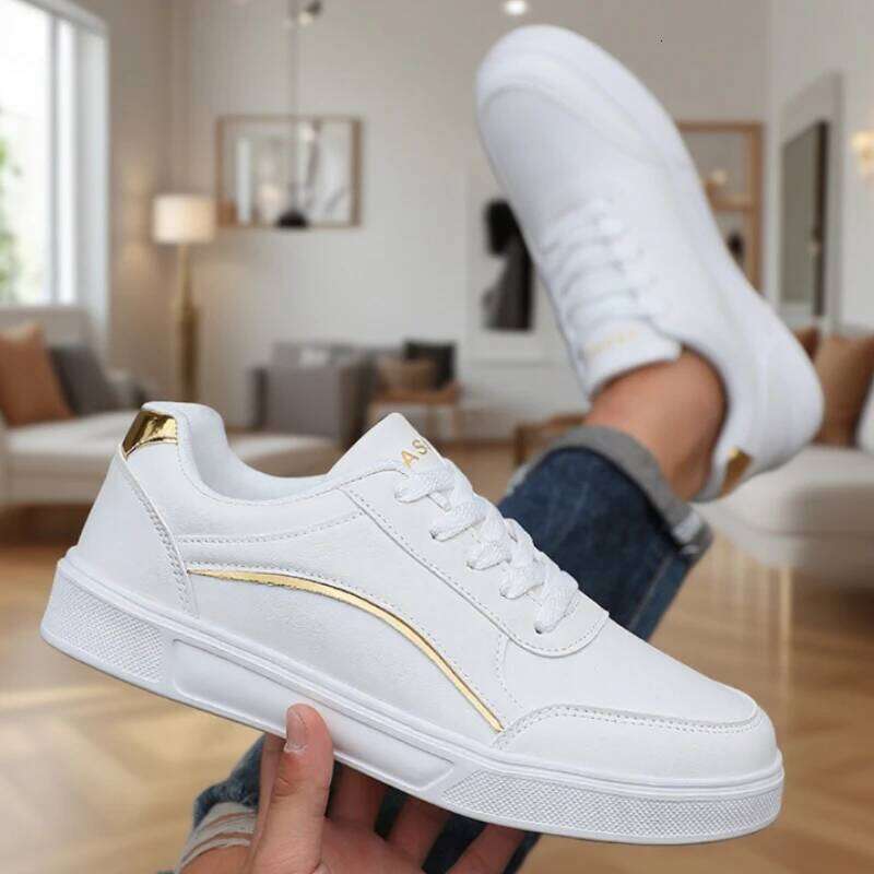 Men's Trendy Faux Leather Flat Heighten Skate Wear Resistance Non Slip Lace Up Sneakers Hot Sell Designer Shoes Men