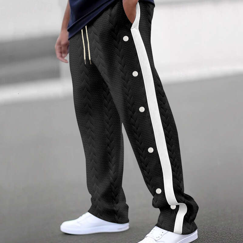 2025 New Amazon Cross-Border Men's Fashionable Jacquard Button Casual Pants, Thickened Four-Season European Size Trousers, Trendy