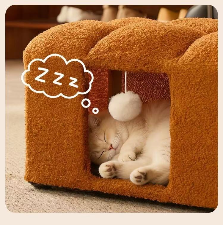 Solid wood pedal stool household door shoe changing stool warm cat nest low stool creative pet cat nest can sit on the stool