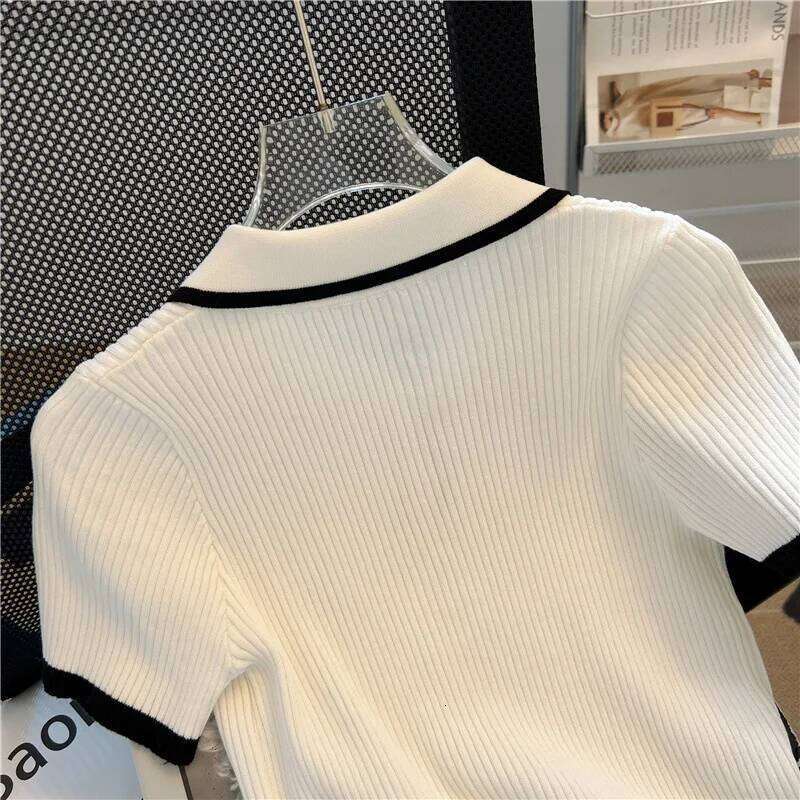 Ice Silk Shirt Summer Women's Knitted Short Sleeve Polo Casual Versatile Women Sweater Tops 2025 Korean Clothing 26W0224