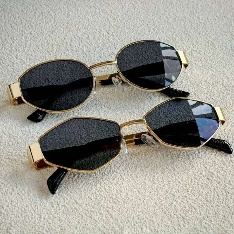 2Pcs Oval & Polygonal Combination Sunglasses, Metal Frame Pc Lenses, Fashionable Wear, Holiday Gifts 26W0224