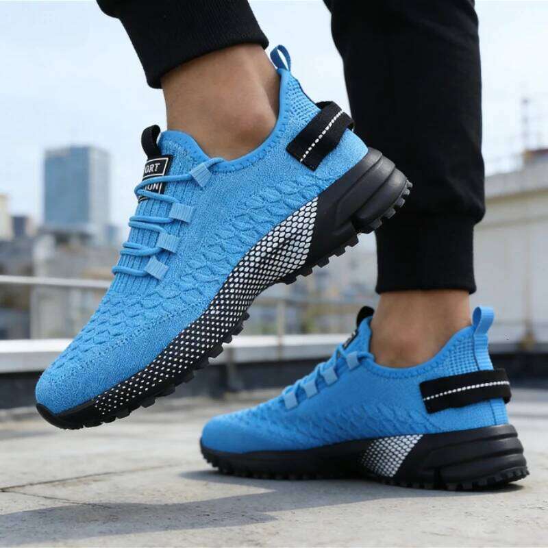 Modern Men's Sneakers Breathable Mesh Knit Running Shoe Material Shock-Absorbing Sole Comfortable Casual Flace Up Shoes for Men