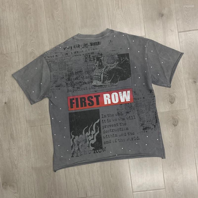 Men's T Shirts Streetwear Vintage Washed Diamond Cropped Tee For Men Crew Neck Short Sleeve Loose Cotton Rhineston Tshirts Oversized