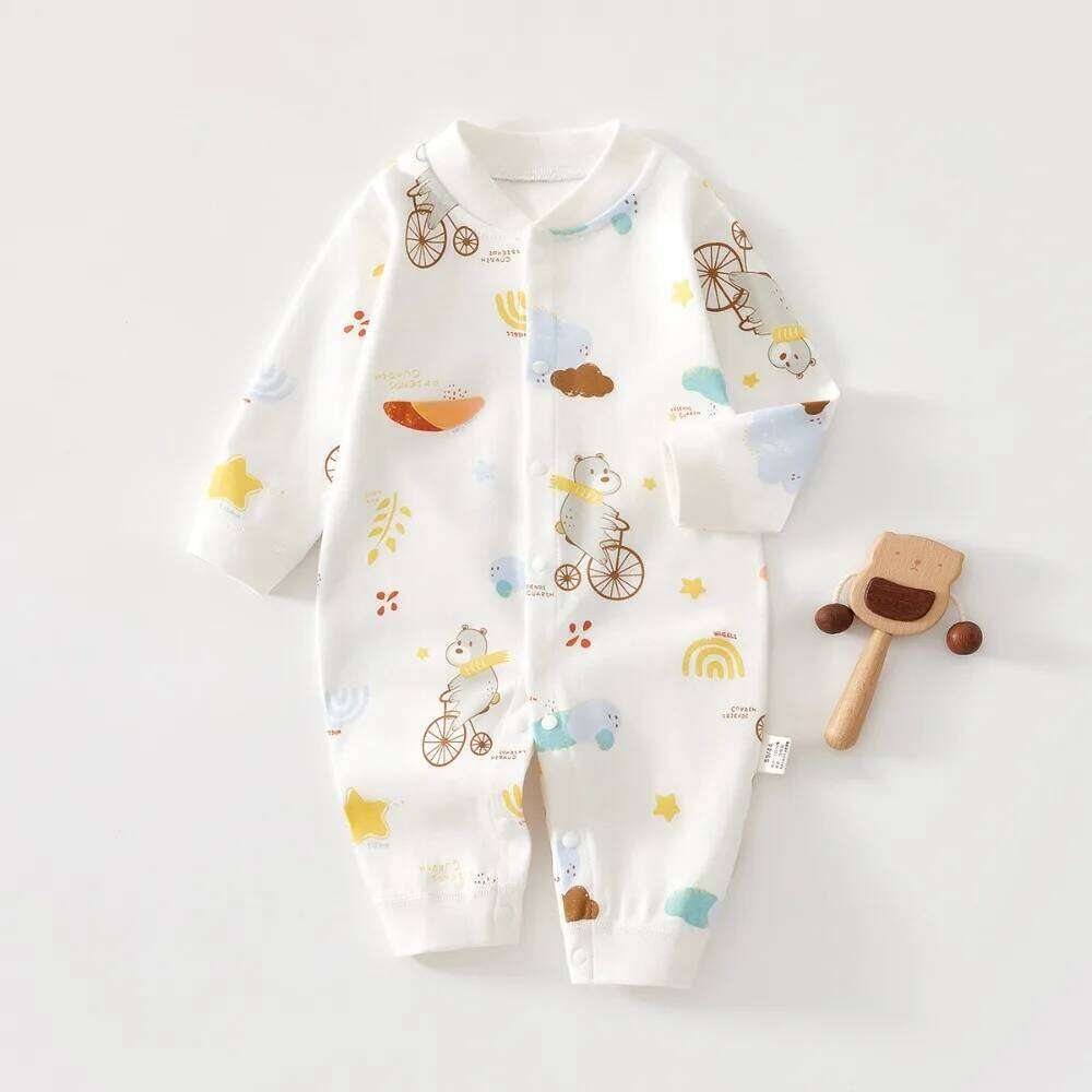AYNIGIELL Spring Autumn 0-12 Months Baby Jumpsuits, 100% Cotton Long Sleeve Clothes, Soft Newborn Rompers for Girls & Boys. 26H0224