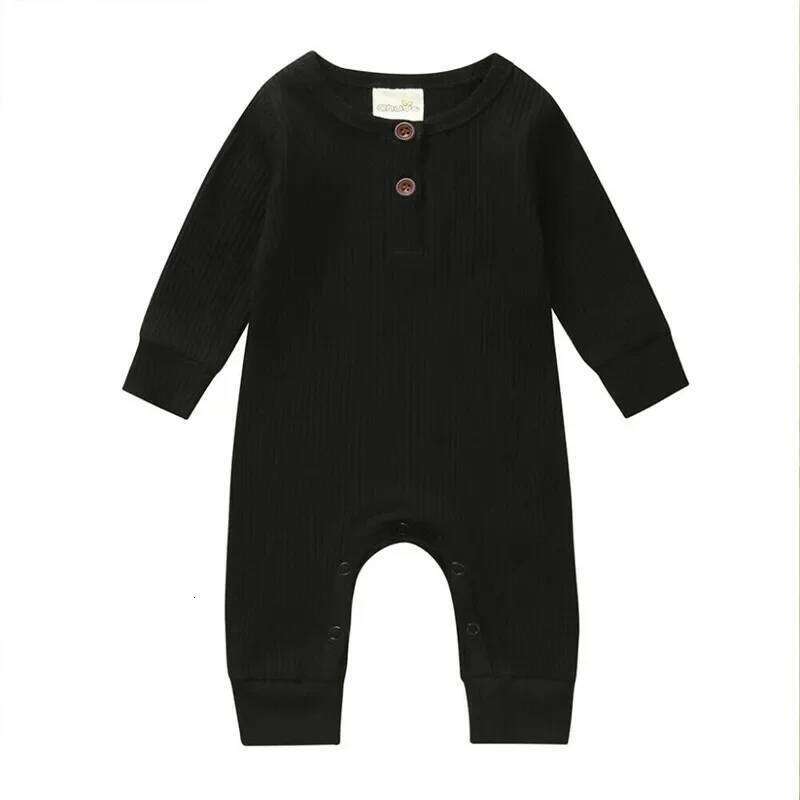 0-24months unisex Baby Button Romper Solid Color Knit Spring Autumn Jumpsuit 26H0224