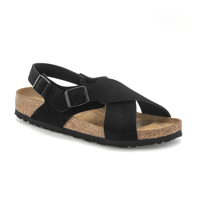 TEEMAZZI Cross strap leather and cork soled designer sandals 2026 hot casual and fashionable slippers for men and women